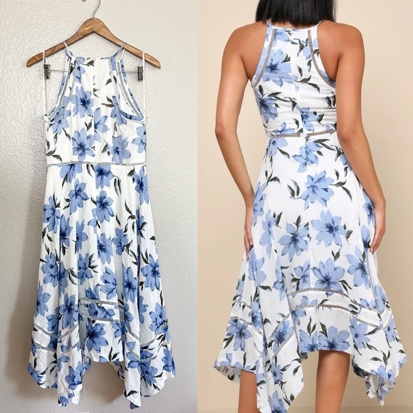 Zahara Blue and White Floral Print Midi Dress - Picture 2 of 10